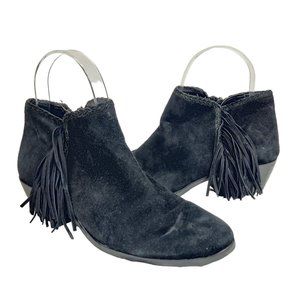 Sam Edelman Black Suede Leather Ankle Bootie Fringe Paige